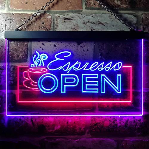 Coffee Espresso Open Dual LED Neon Light Sign